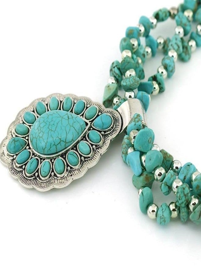 Cykdohy Vintage Irregular Turquoise Beaded Choker Necklace for Women Handmade Bohemian Western Layered Green Natural Gemstone Beads Chunky Strand Pendant Necklaces Boho Statement Cowgirls Retro Jewelry Fashion Gifts - Image 2
